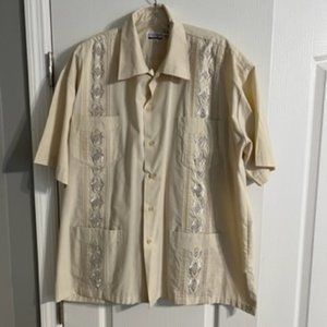 Chic Eleganl Men's Embroidered Shirt Button Down 2X Tan